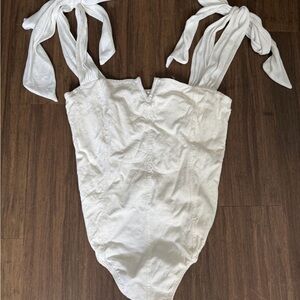 Free People White Bodysuit with Tie Straps